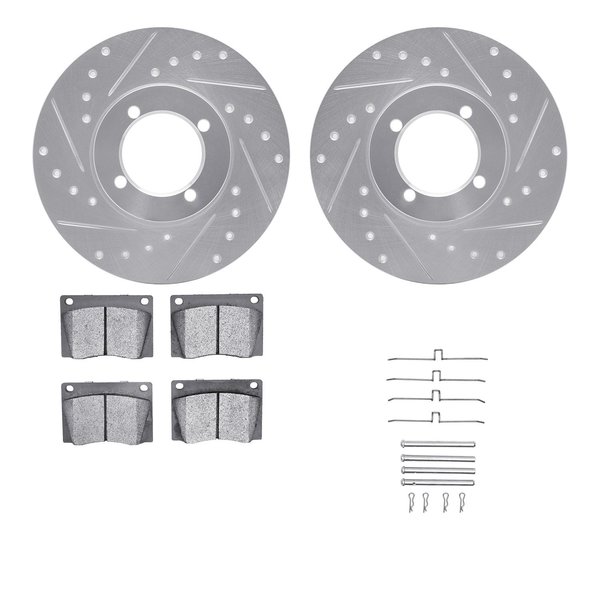 Dynamic Friction Co 7512-22003, Rotors-Drilled and Slotted-Silver w/ 5000 Advanced Brake Pads incl. Hardware, Zinc Coat 7512-22003